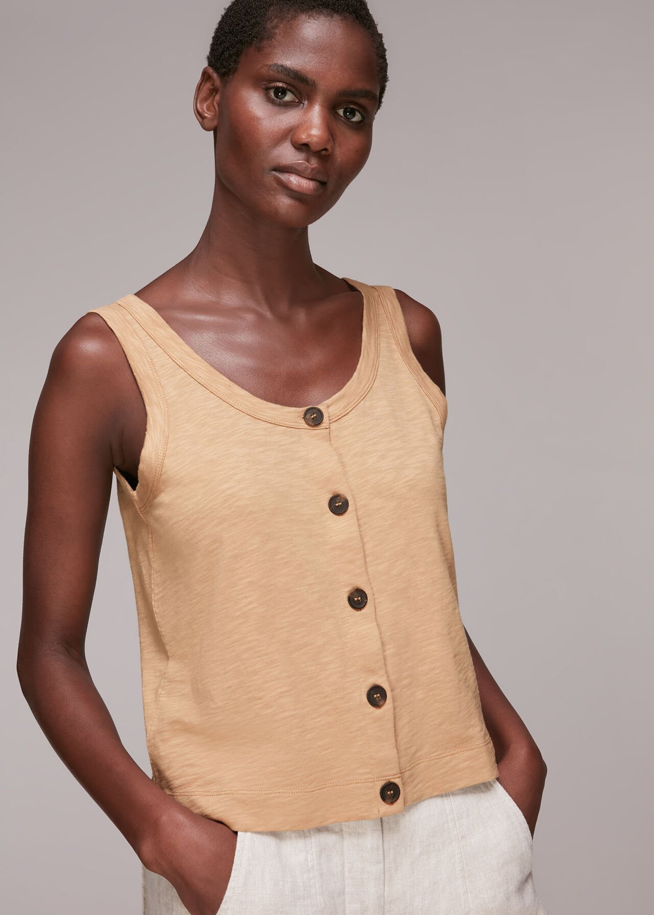 Cornwall værst Præferencebehandling Oatmeal Reversible Button Up Tank Top | WHISTLES 