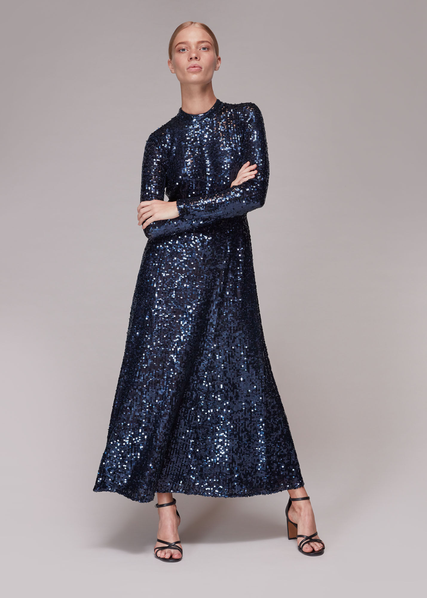 Navy sequin hot sale midi dress