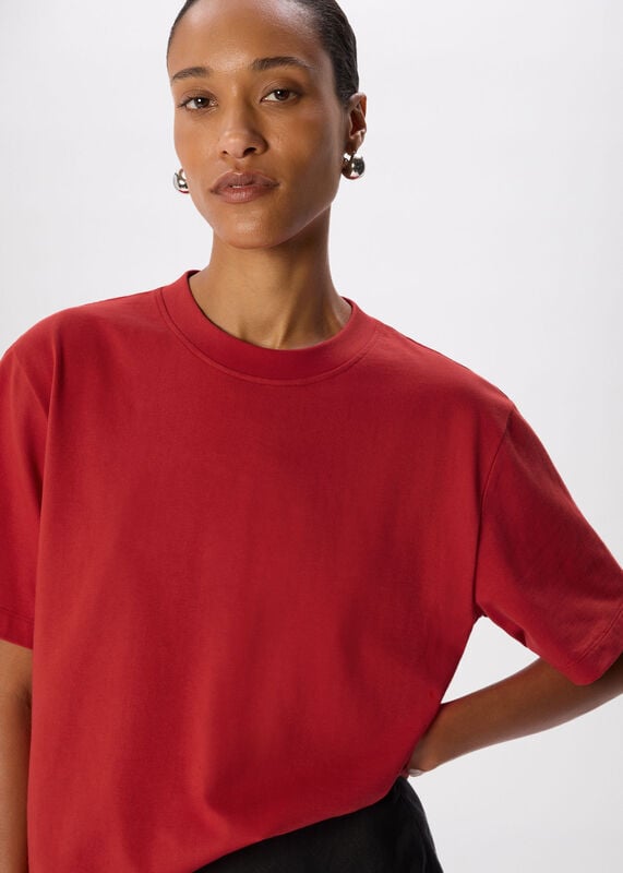 Red Cotton Crew Neck T-Shirt