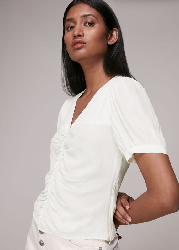 V Neck Gather Detail Top