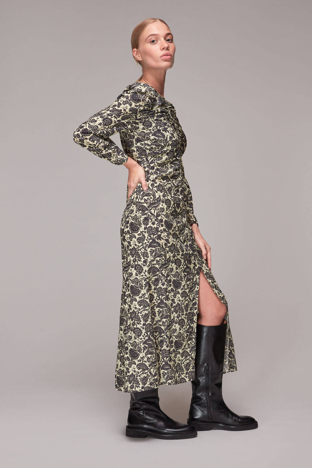 Folk Floral Silk Ruched Dress