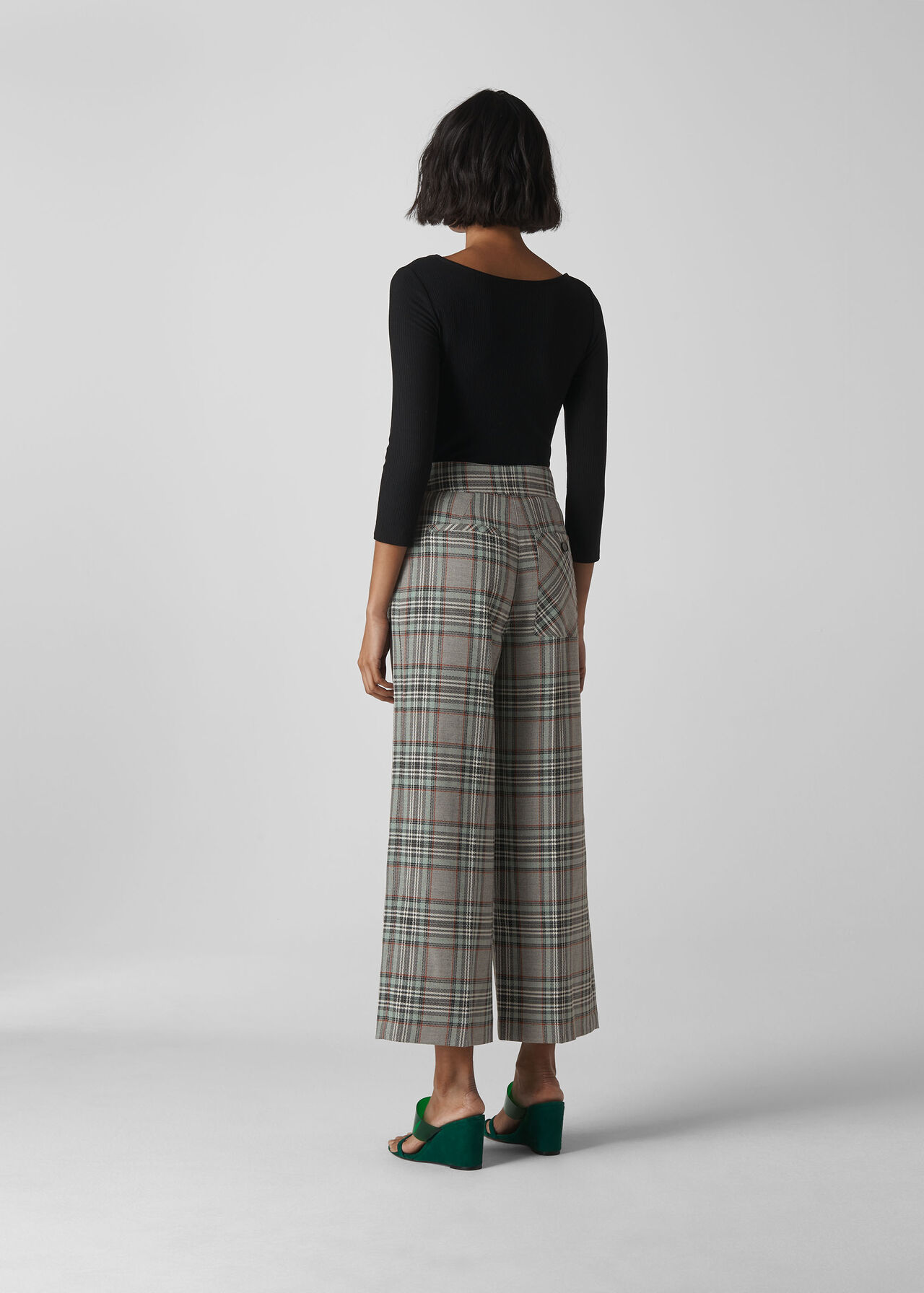 Cara Check Wide Leg Trouser Grey/Multi