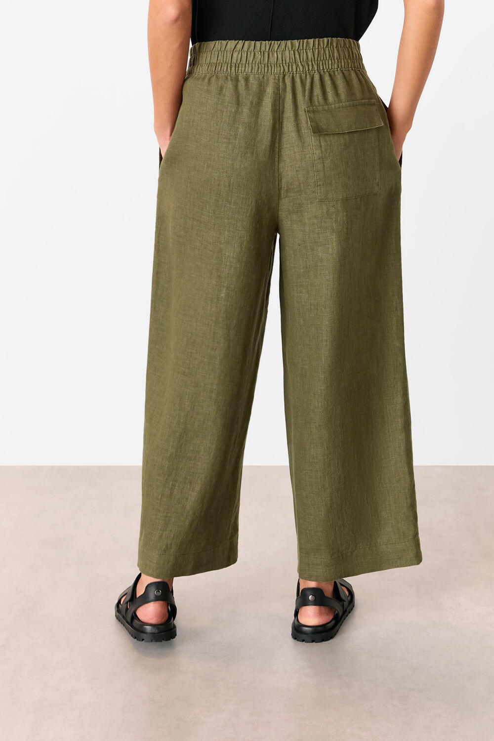 Khaki Petite Linen Pocket Trouser