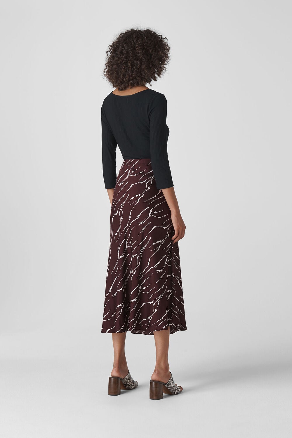 Twig Print Bias Cut Skirt Burgundy