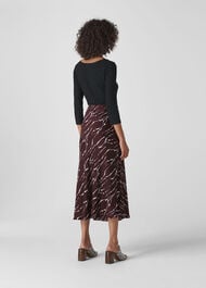 Twig Print Bias Cut Skirt Burgundy