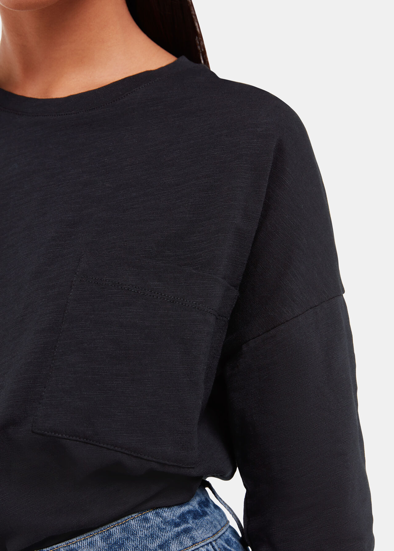 Black LongSleeve Top with Pocket 100 Cotton Whistles Whistles US