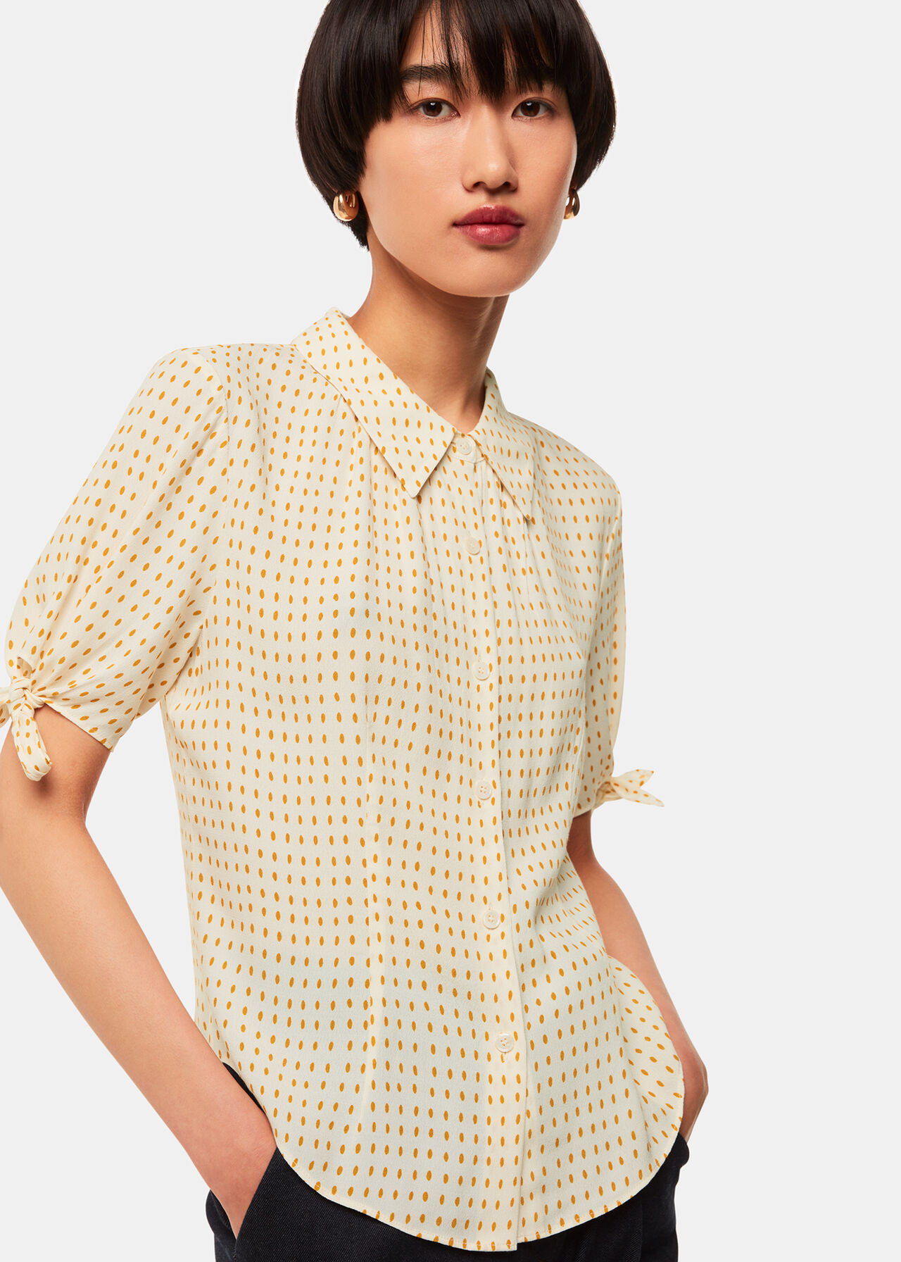 Whistles Oval Spot Tie Sleeve Shirt