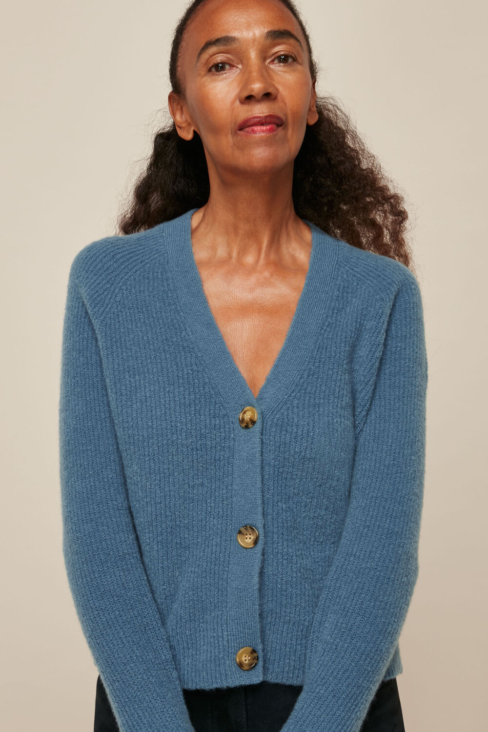 Rib Textured Wool Mix Cardigan