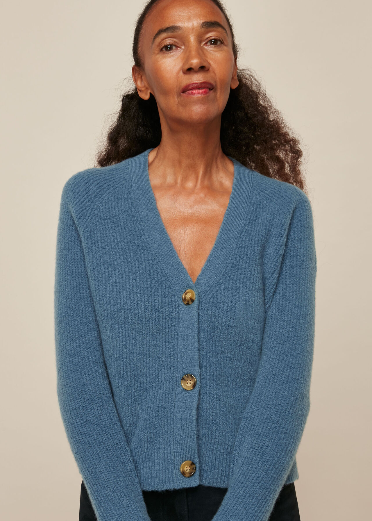 Rib Textured Wool Mix Cardigan