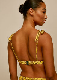 Floral Line Print Bikini Top Yellow