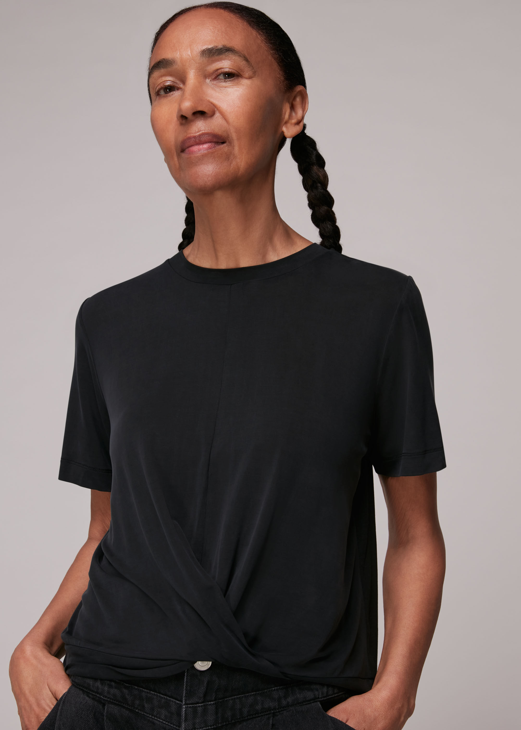 Black Twist Front Cupro Top | WHISTLES | Whistles UK |