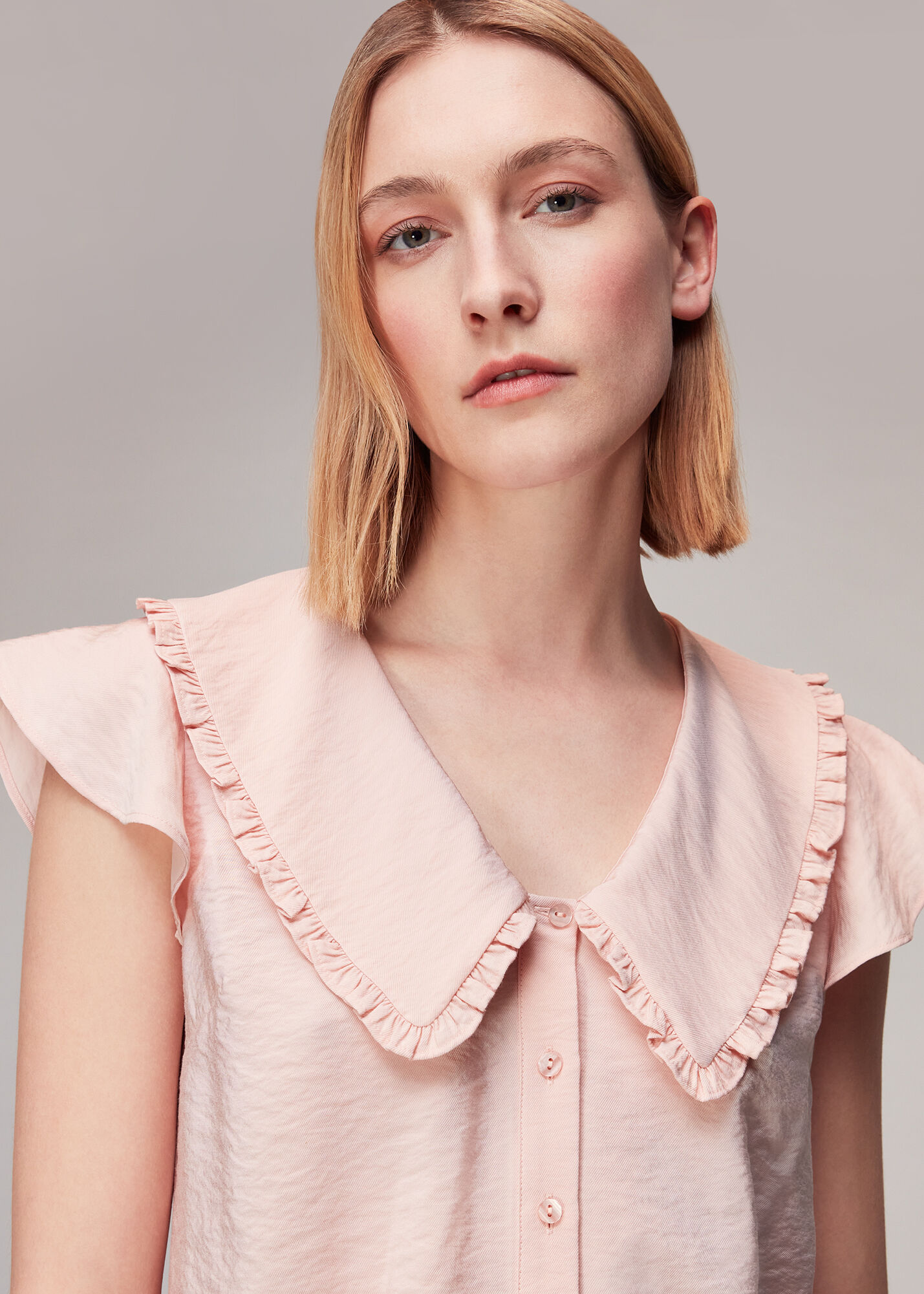 Pale Pink Short Sleeve Collar Top | WHISTLES | Whistles ROW |