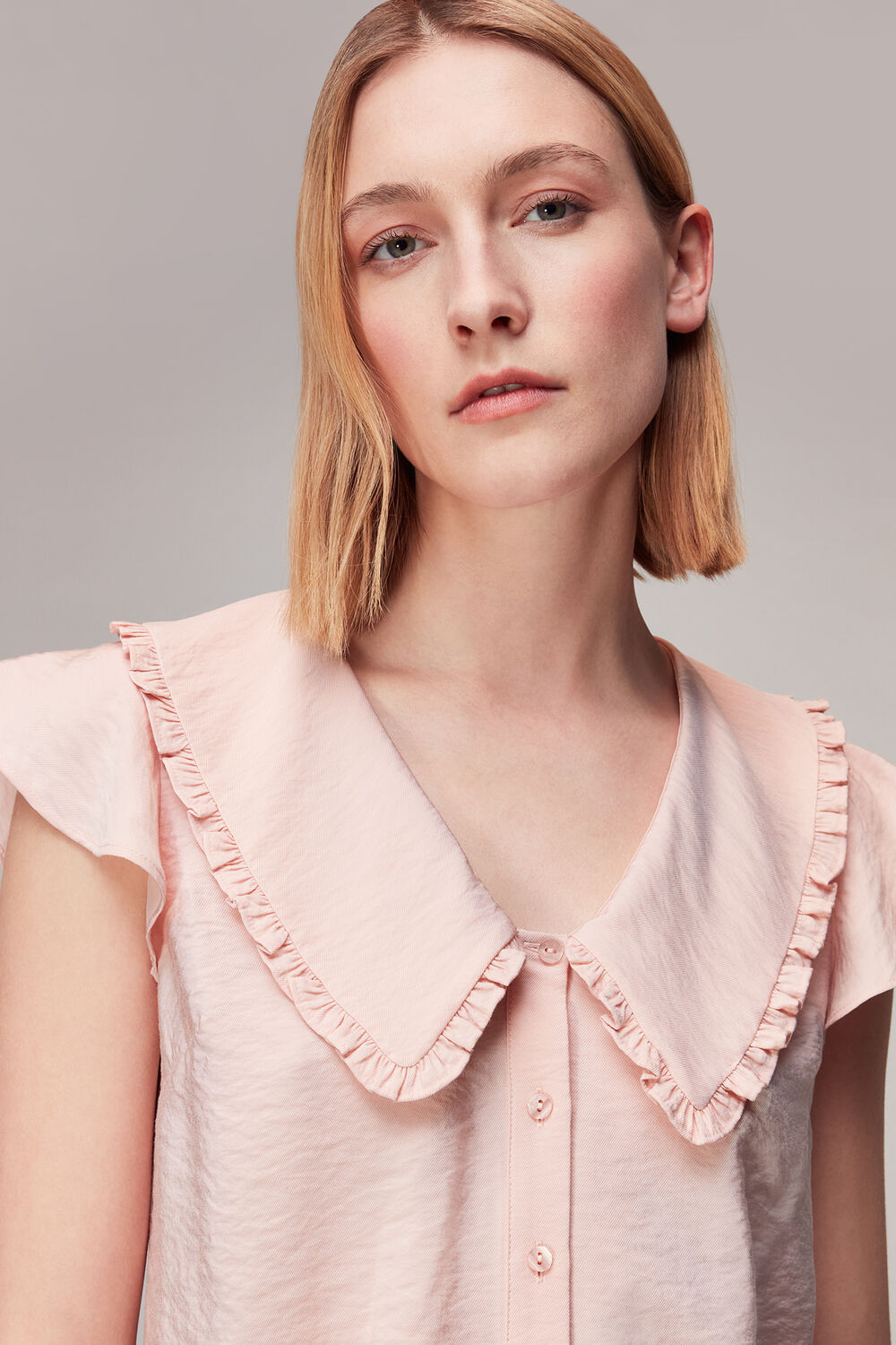 Pale Pink Short Sleeve Collar Top