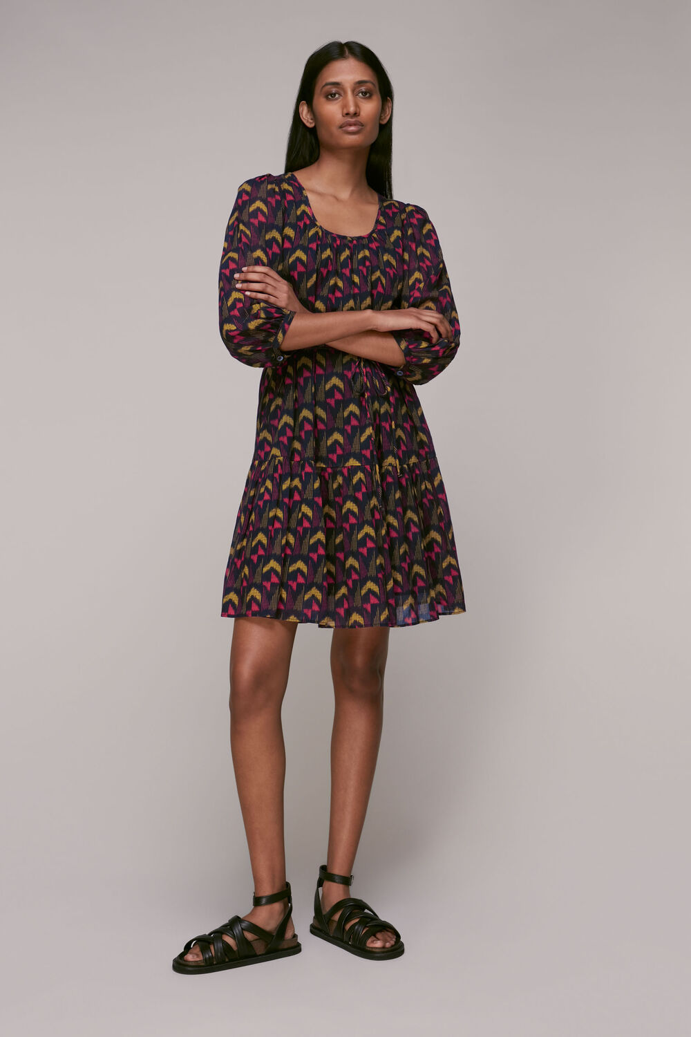 Geometric Ikat Trapeze Dress Black/Multi