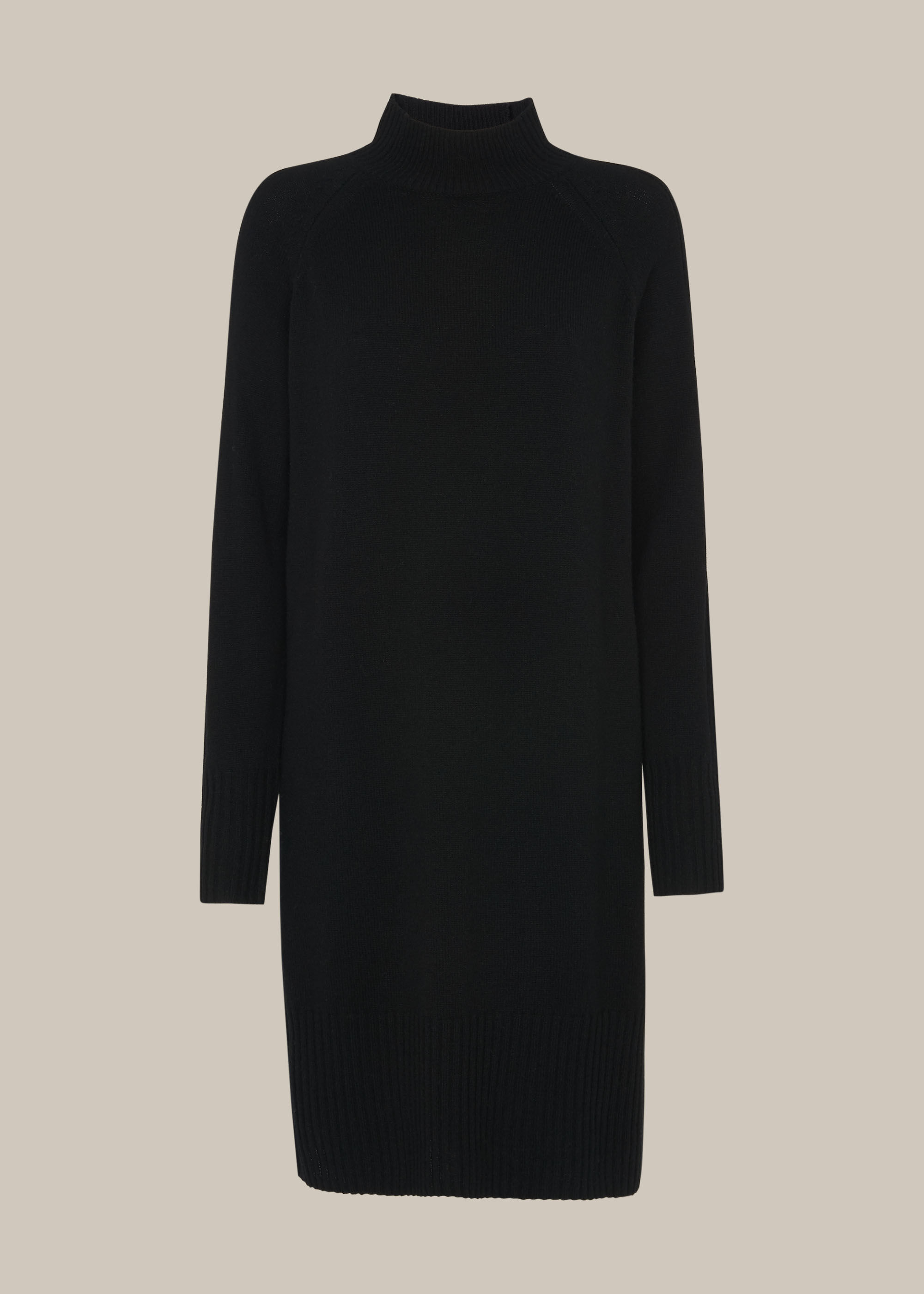 Black Funnel Neck Wool Knit Dress 