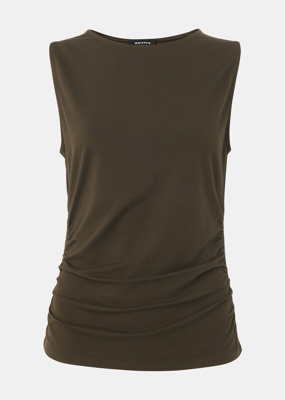 Khaki Gathered Side Detail Top