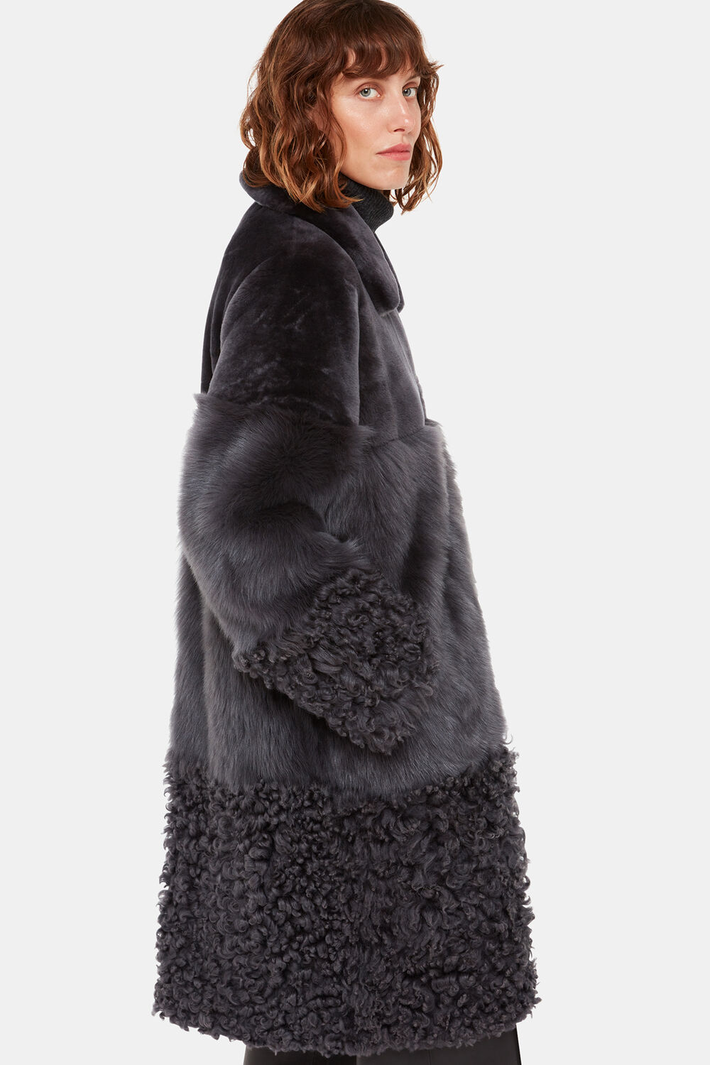 Grey Cossma Shearling Longline Coat