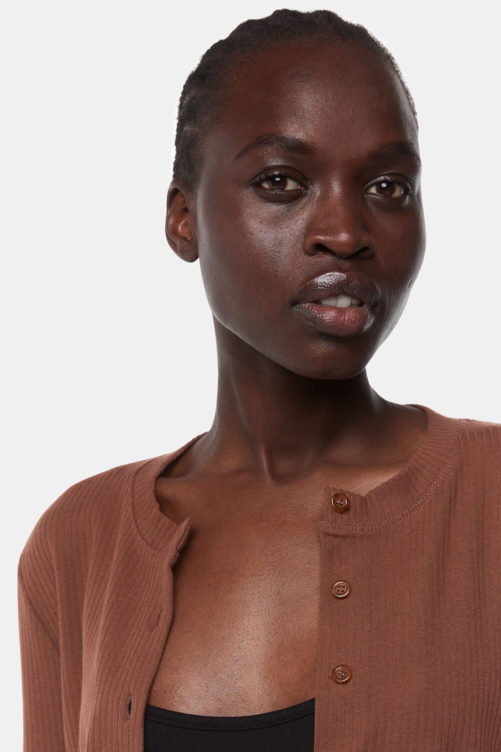 Ribbed Jersey Button Top