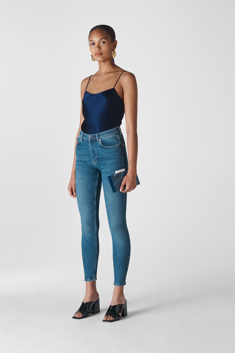 Silk Satin Cami Top Navy