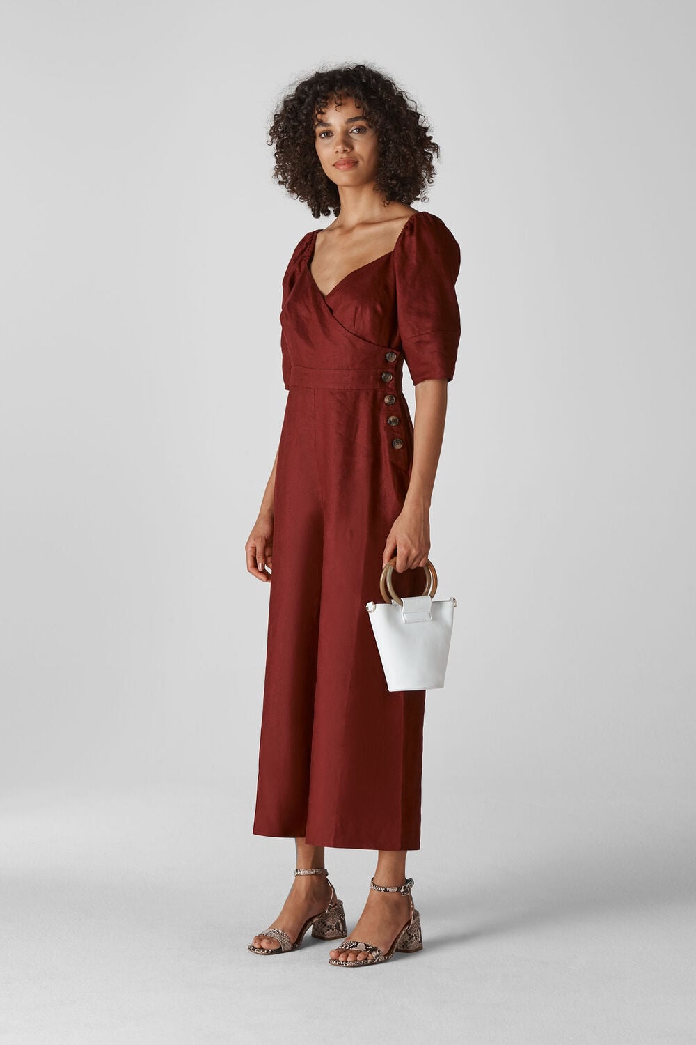 Eliza Linen Button Jumpsuit Wine