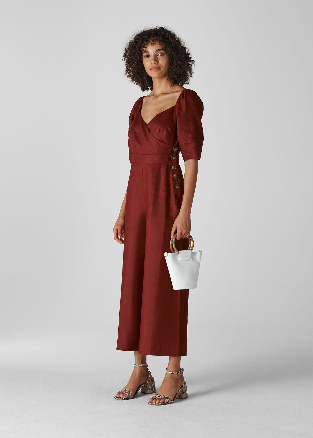 Eliza Linen Button Jumpsuit Wine