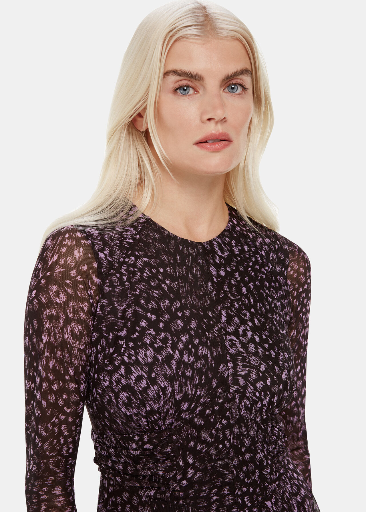 Petite Feather Leopard Mesh Dress