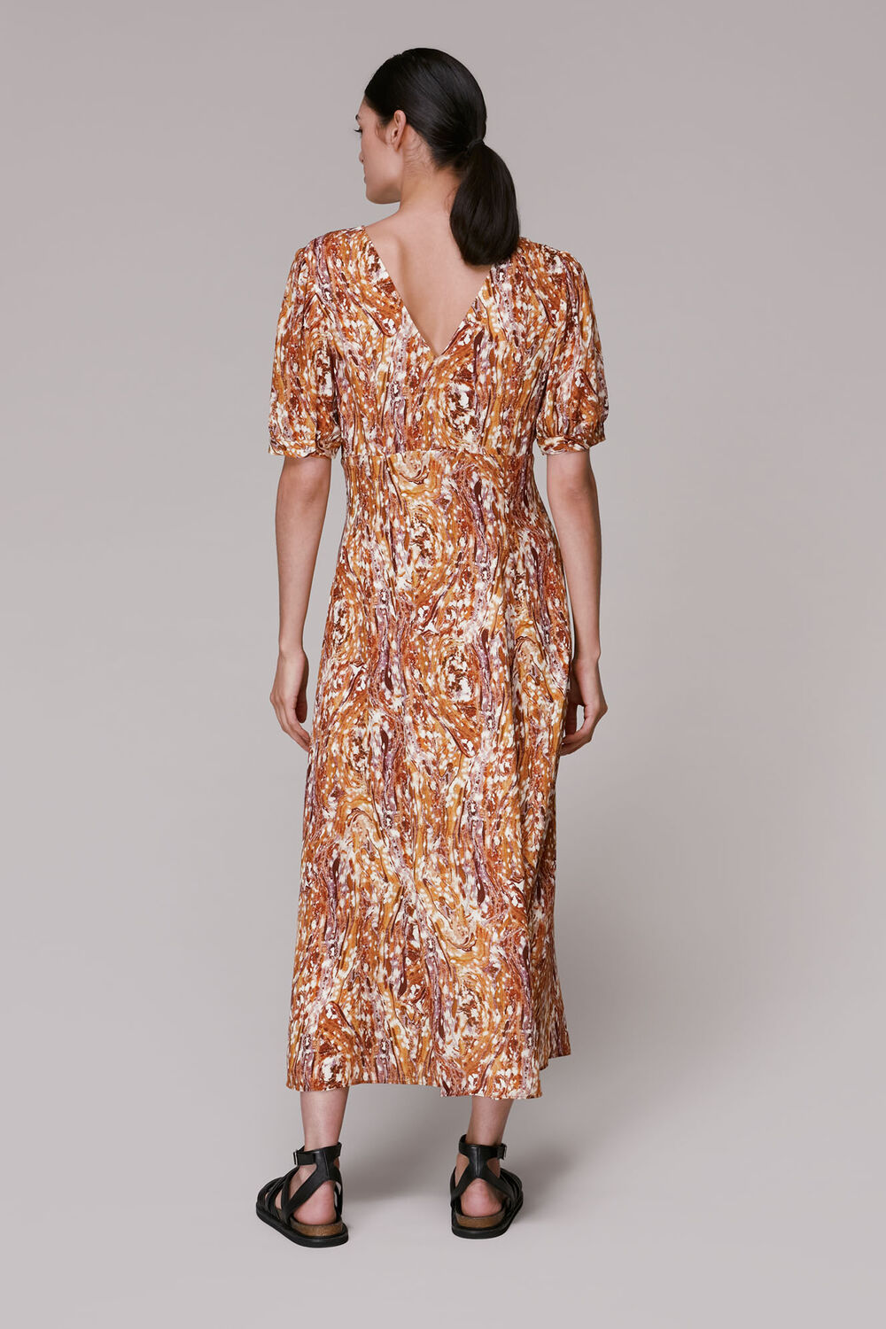 Multicolour Marble Print Silk Midi Dress