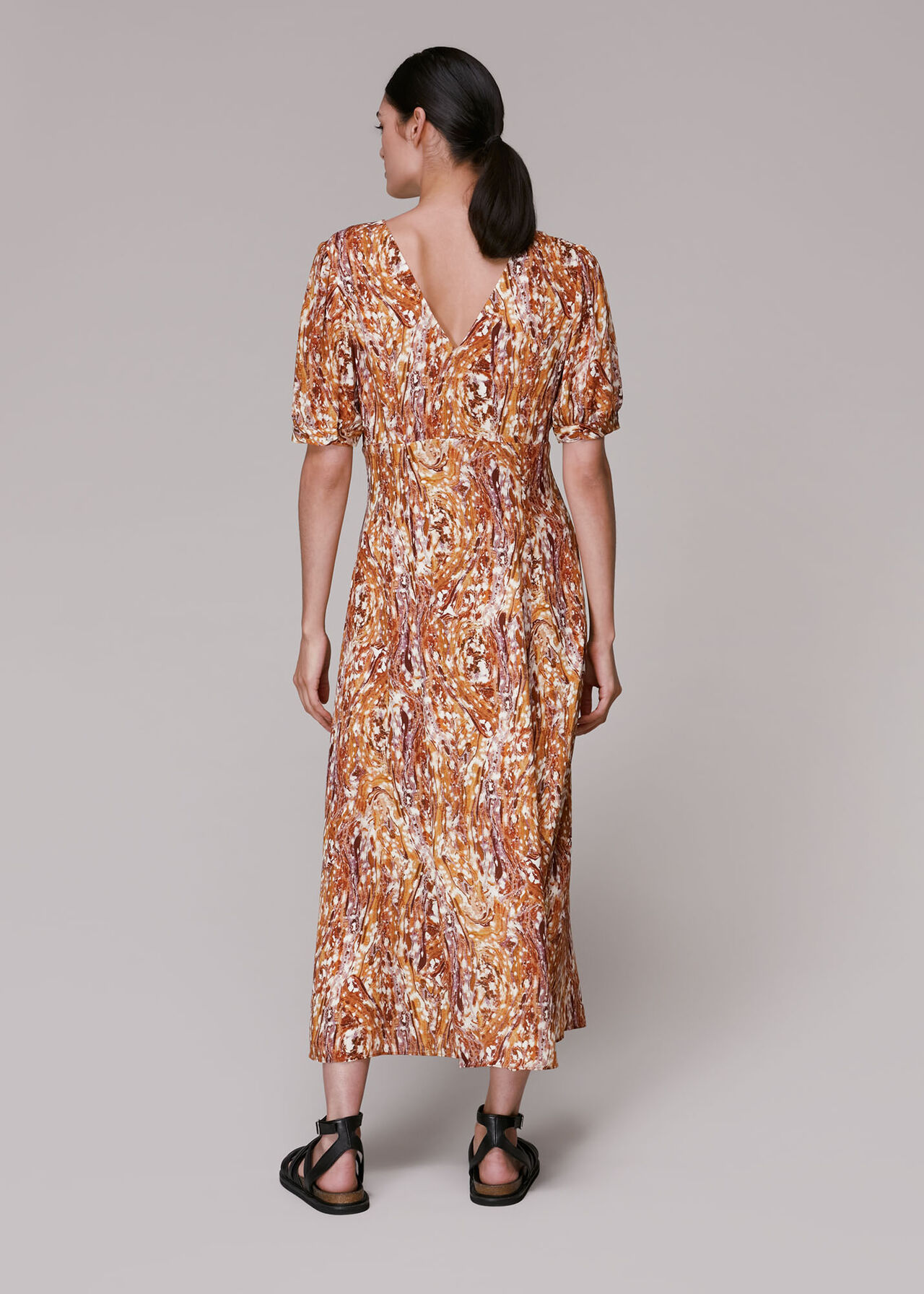 Marble Print Silk Midi Dress