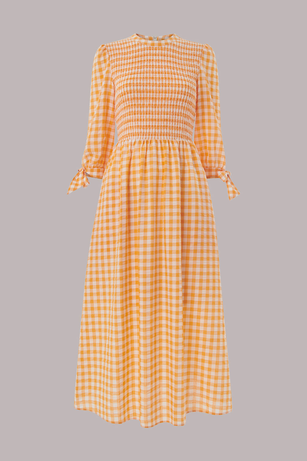 Gingham Check Shirred Dress