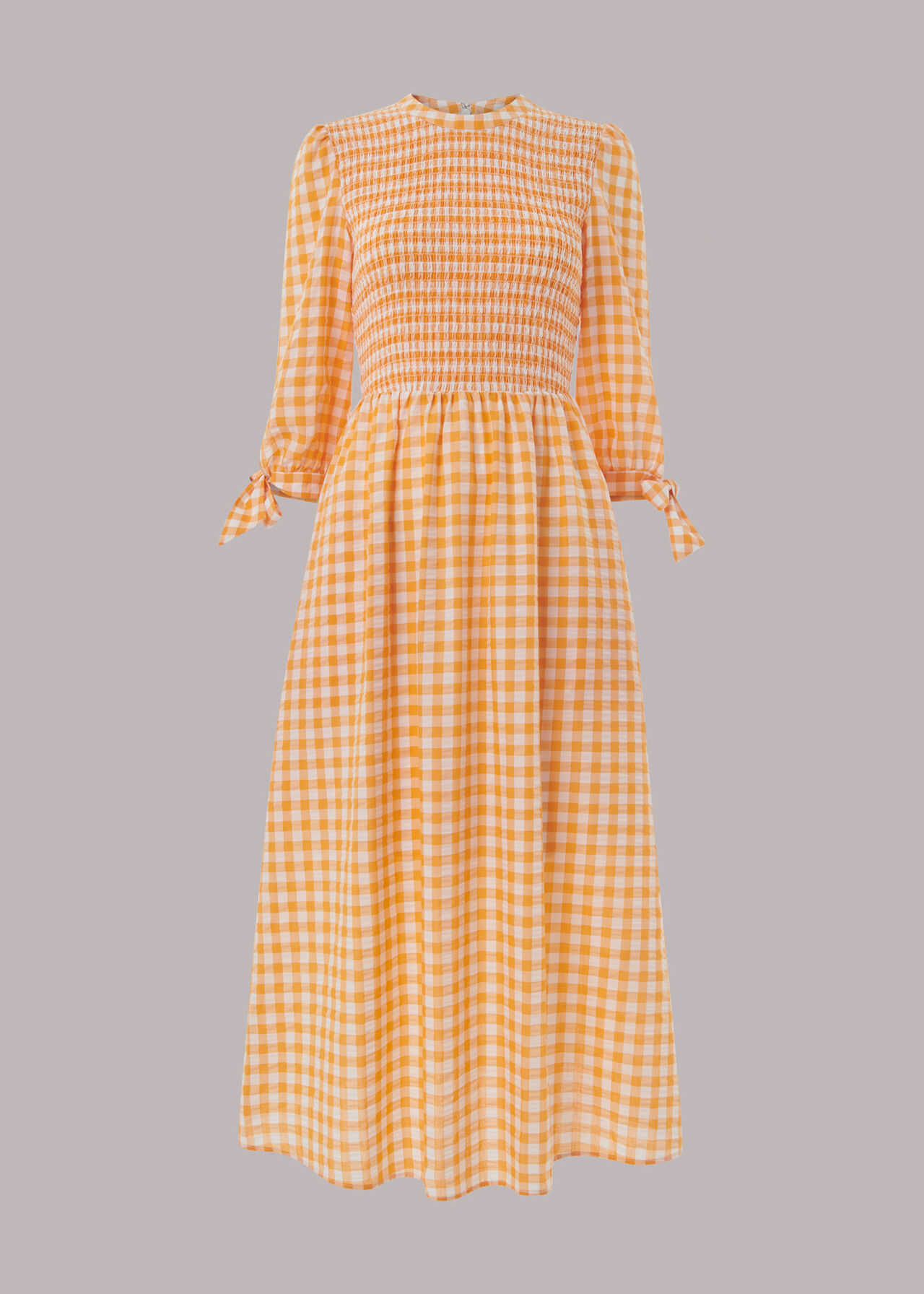 Gingham Check Shirred Dress