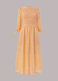 Gingham Check Shirred Dress