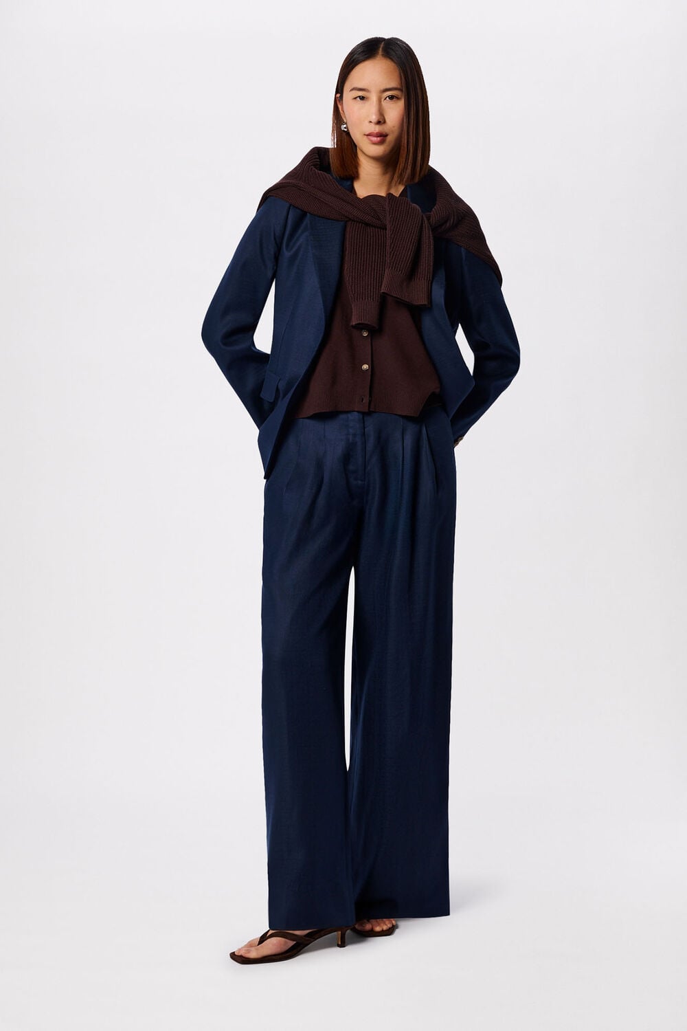 Navy Wide Leg Hopsack Trouser