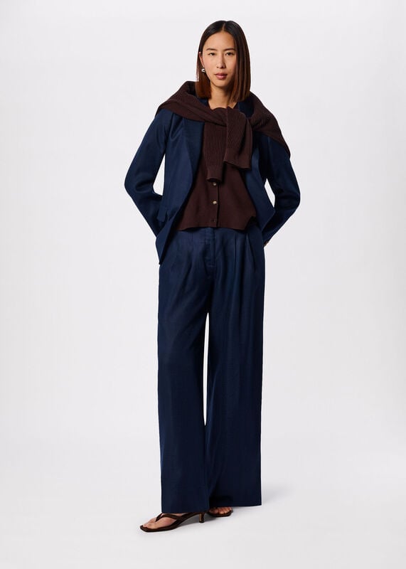 Navy Wide Leg Hopsack Trouser