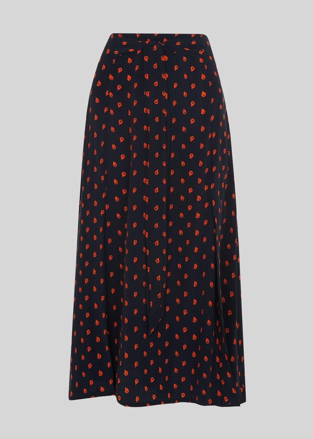 Scattered Leaf Tie Front Skirt Navy/Multi
