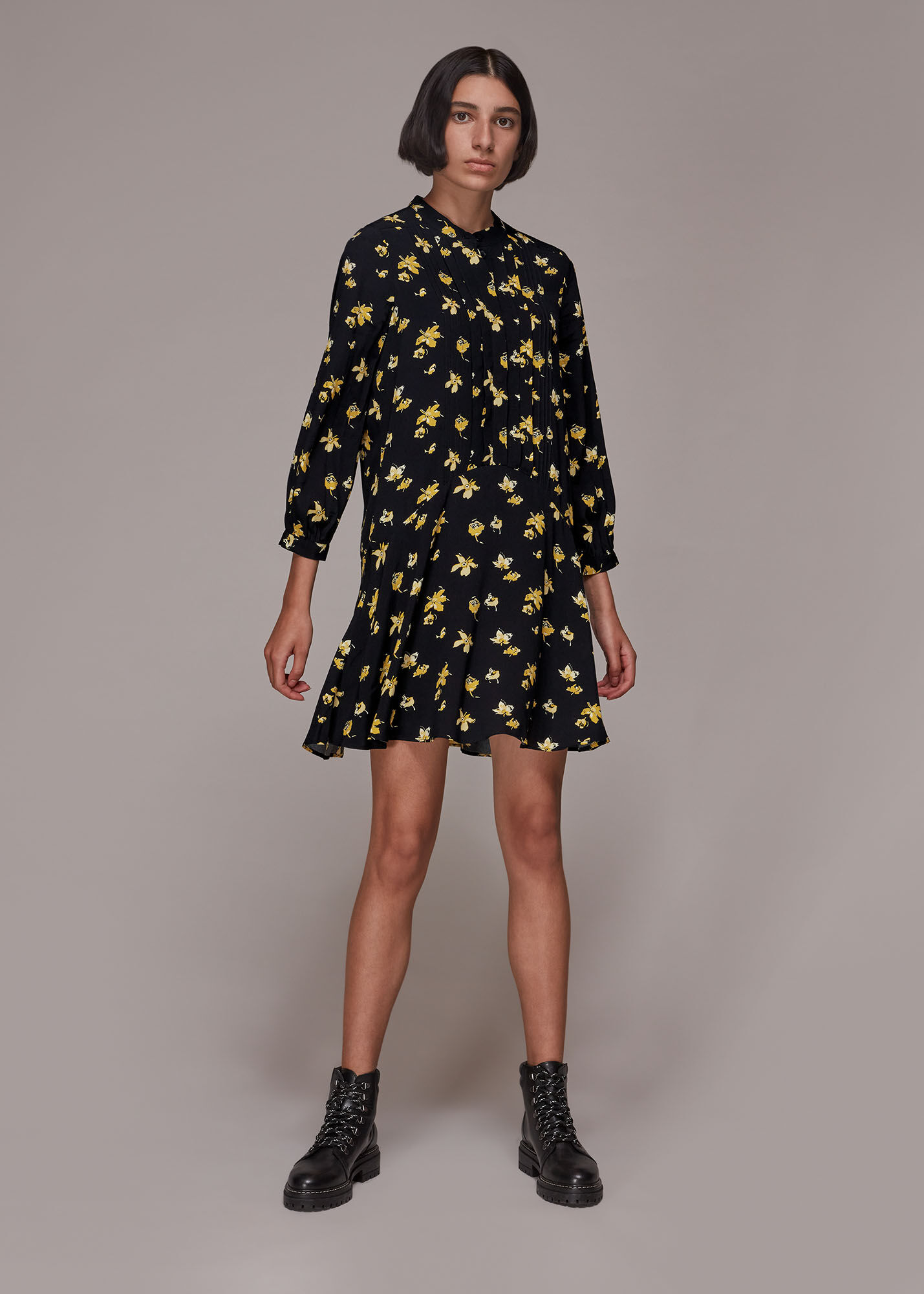 Black/Multi Falling Floral Flippy Dress WHISTLES