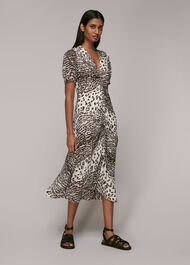 Jaguar Print Ruched Midi Dress