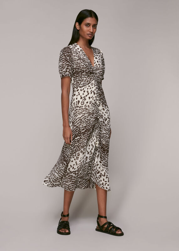 Jaguar Print Ruched Midi Dress