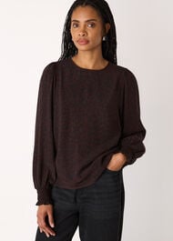 Leopard Shirred Cuff Blouse