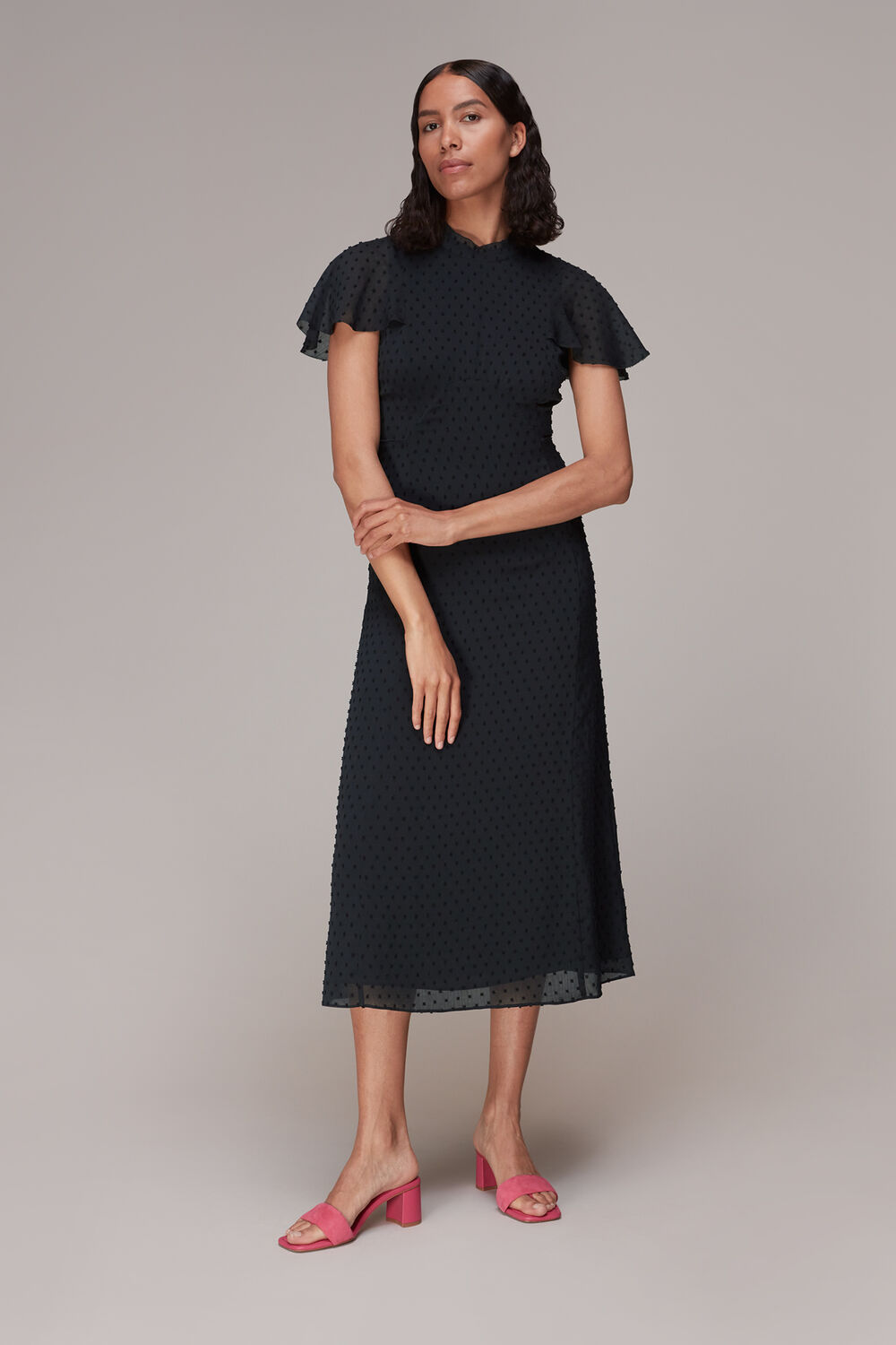 Navy Elouise Textured Dobby Dress