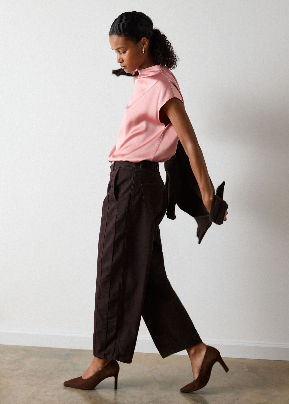Cowl Neck Satin Sleeveless Top
