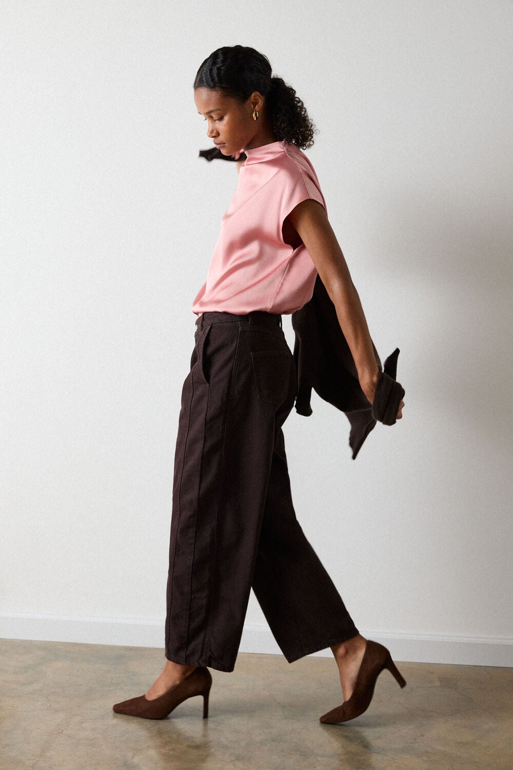 Cowl Neck Satin Sleeveless Top