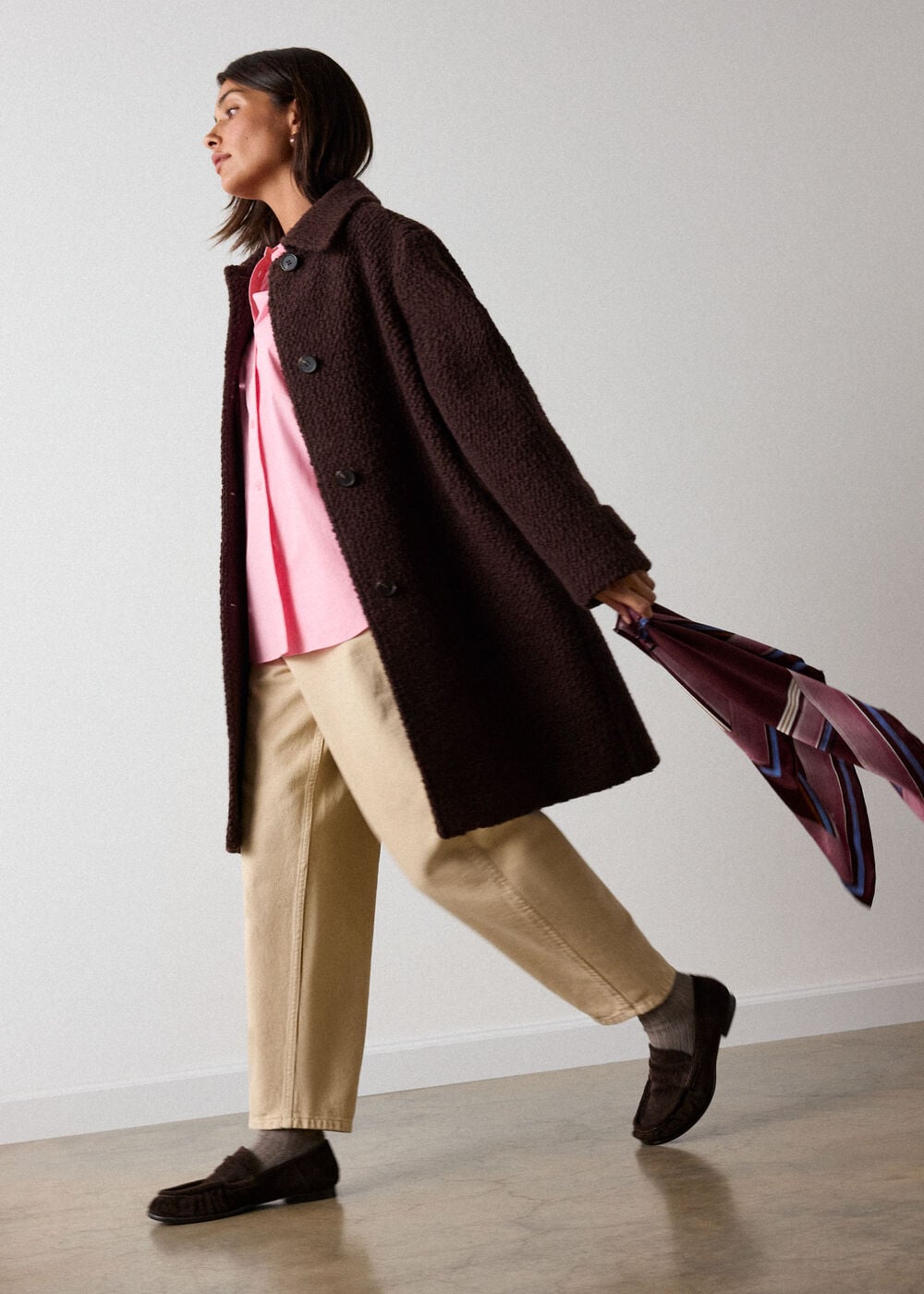 Brown Boucle Wool Car Coat