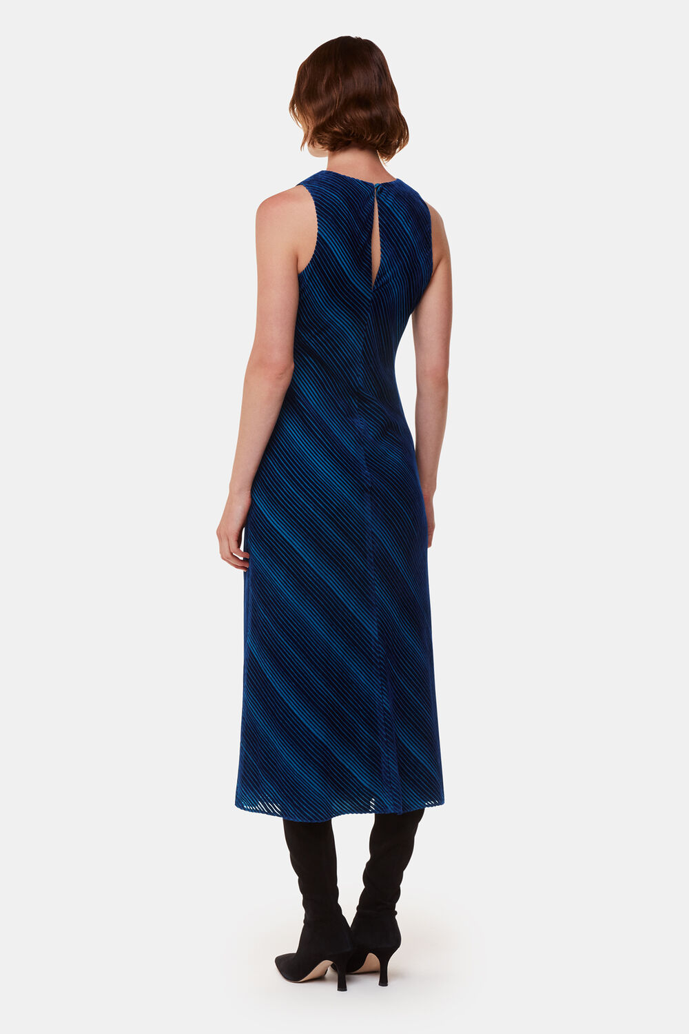 Blue Devore Stripe Velvet Dress