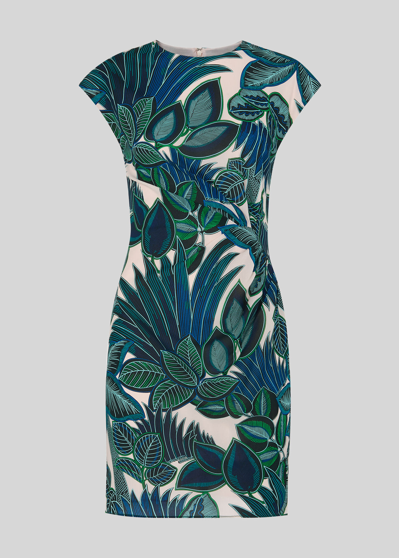 Palm Print Silk Bodycon Blue/Multi