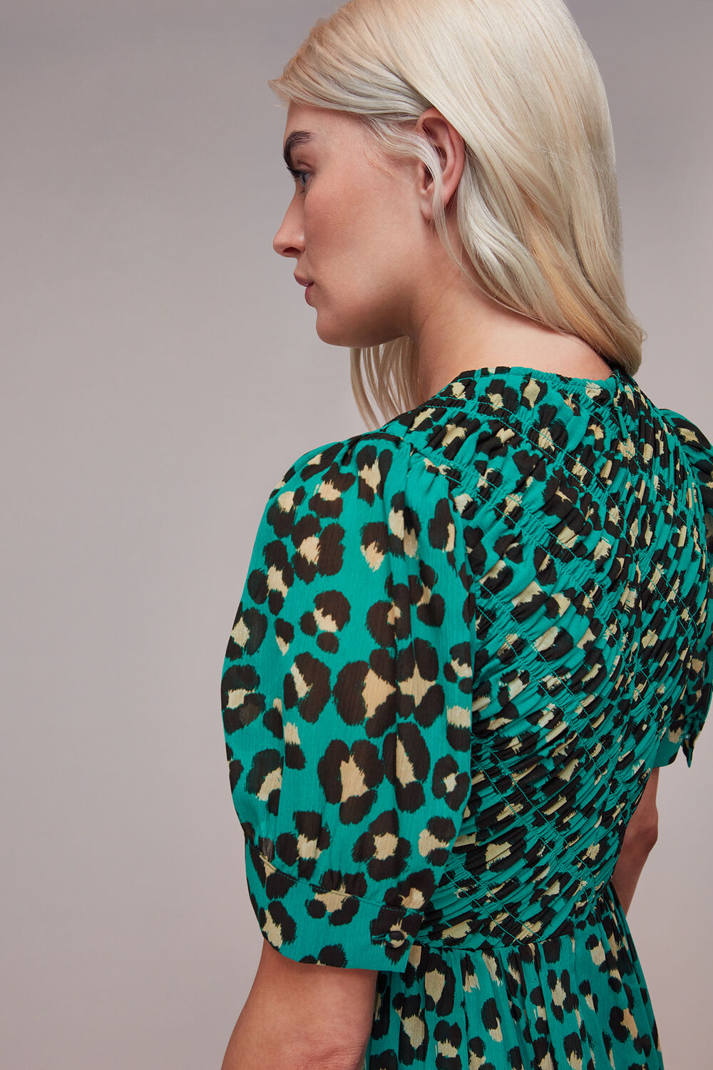 Petite Painted Leopard Shirred Dress