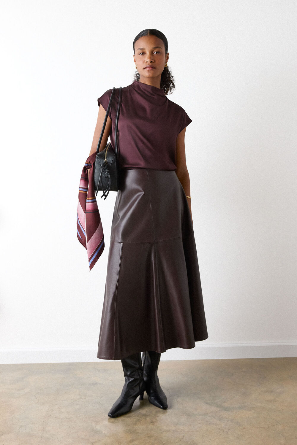 Burgundy Cowl Neck Satin Sleeveless Top