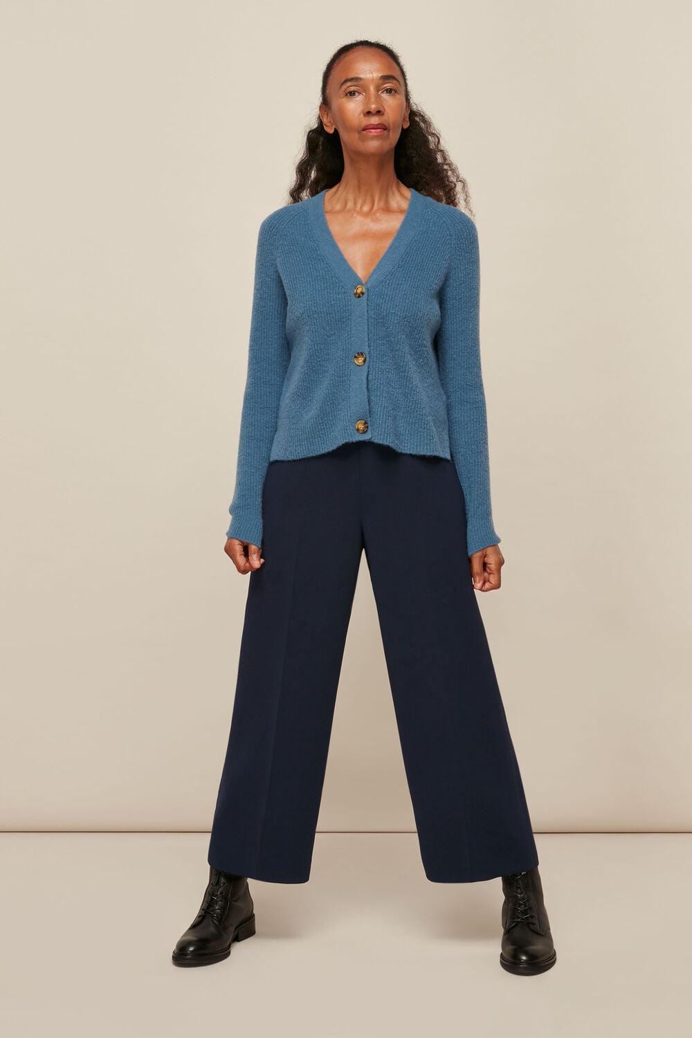 Navy Wide Leg Crop Trouser