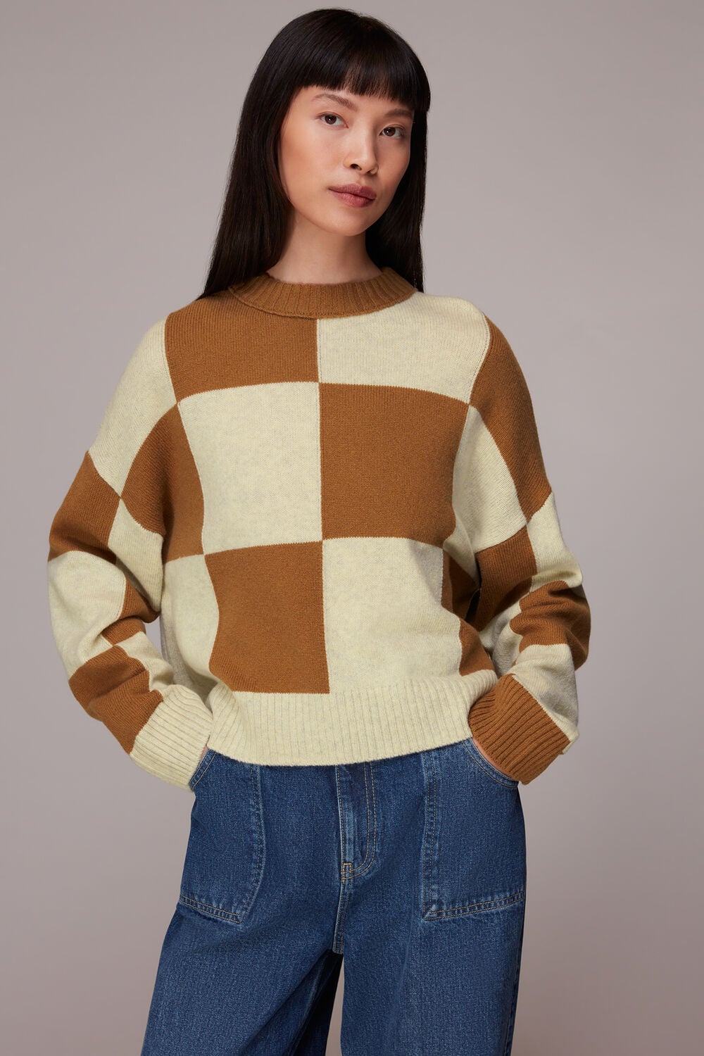 Neutral Check Wool Blend Jumper