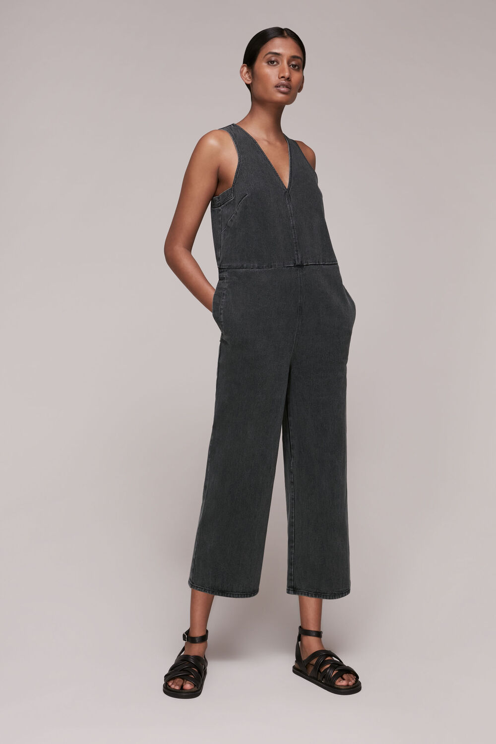 V Neck Denim Jumpsuit