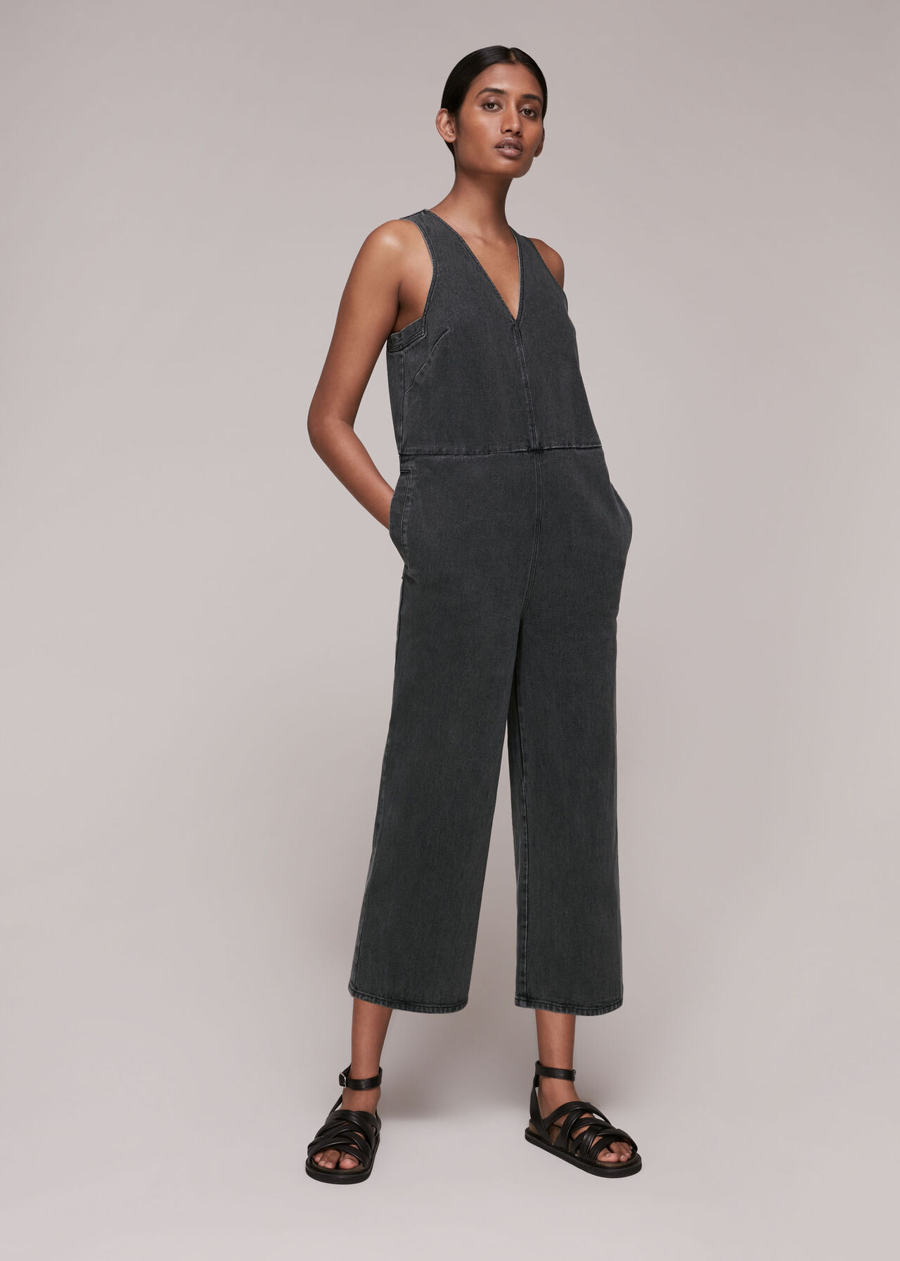 V Neck Sleeveless Denim Jumpsuits